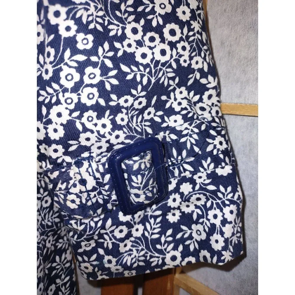 Baby Gap Toddler Size 4 Floral Trench Coat Navy White Double Breasted Jacket